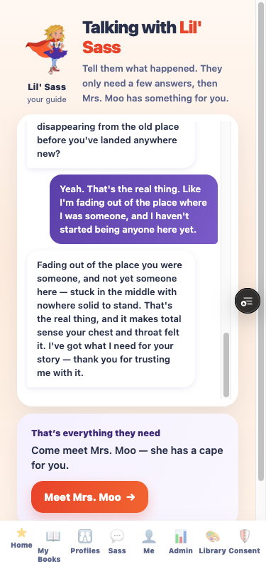 Talking with Lil’ Sass in the app